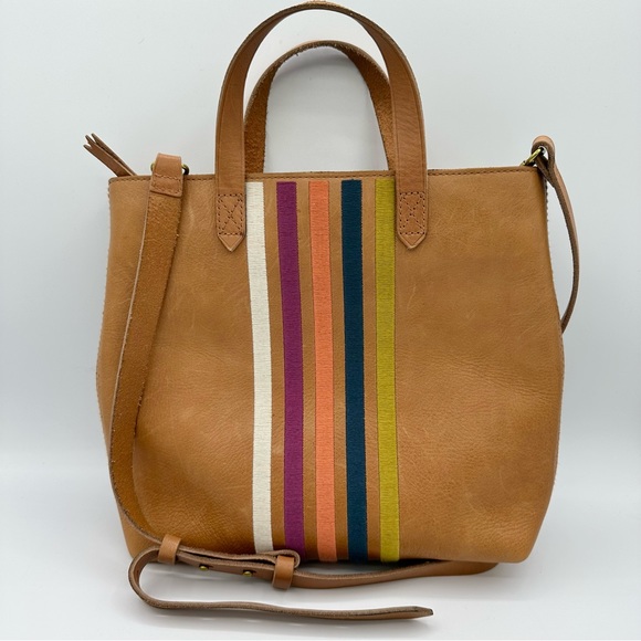 Madewell Bags Madewell The Transport Stripe Embroidered Zip Top Crossbody Tote Desert Camel